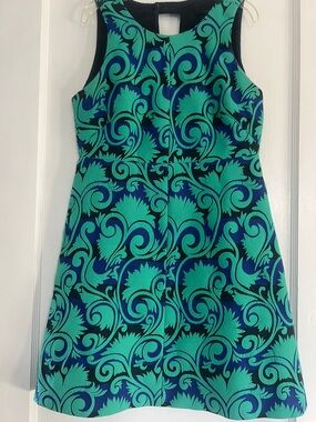 J. Crew Blue and Green Scroll-Print Sleeveless Mini Dress